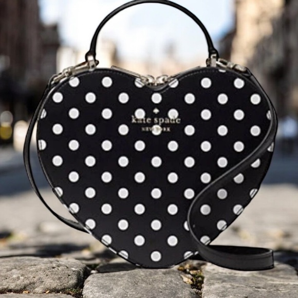 Kate Spade-Love Shack-Heart Crossbody/Handbag-Black & White Polka Dot-$329 - Picture 9 of 17